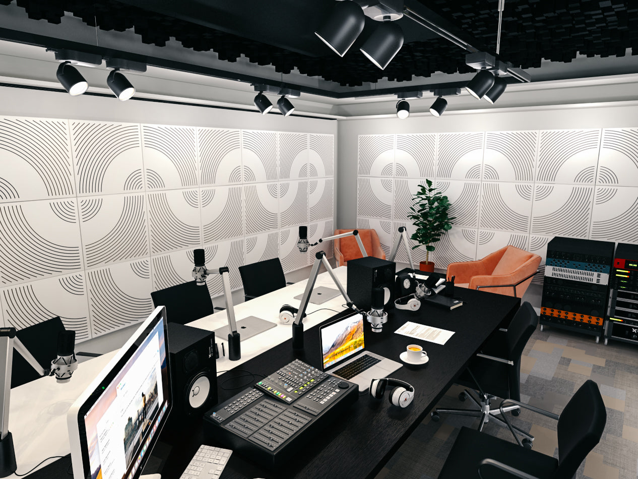 Perforated wood acoustic panels for studios