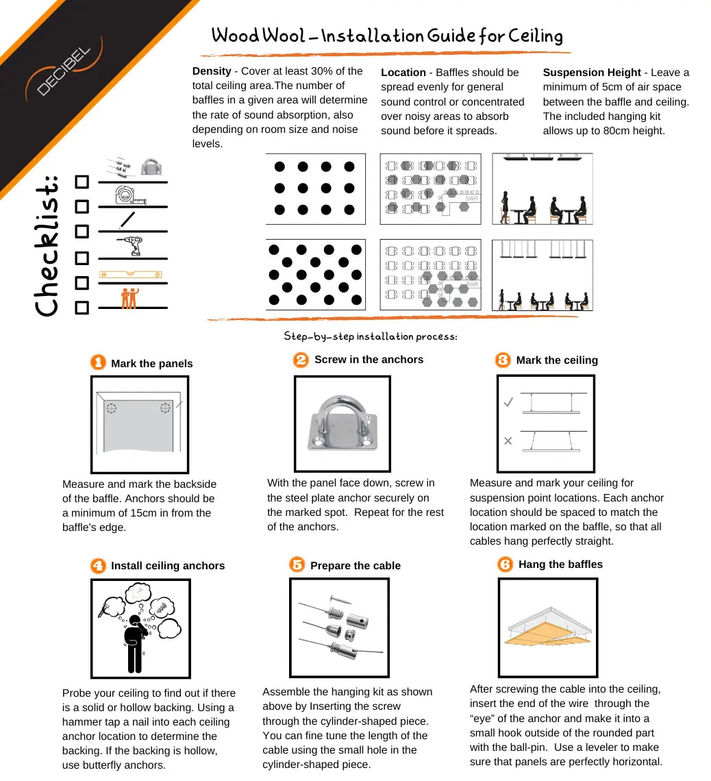Wood Wool акустичен панел инстуркции за монтаж на таван със система за закачане DECIBEL